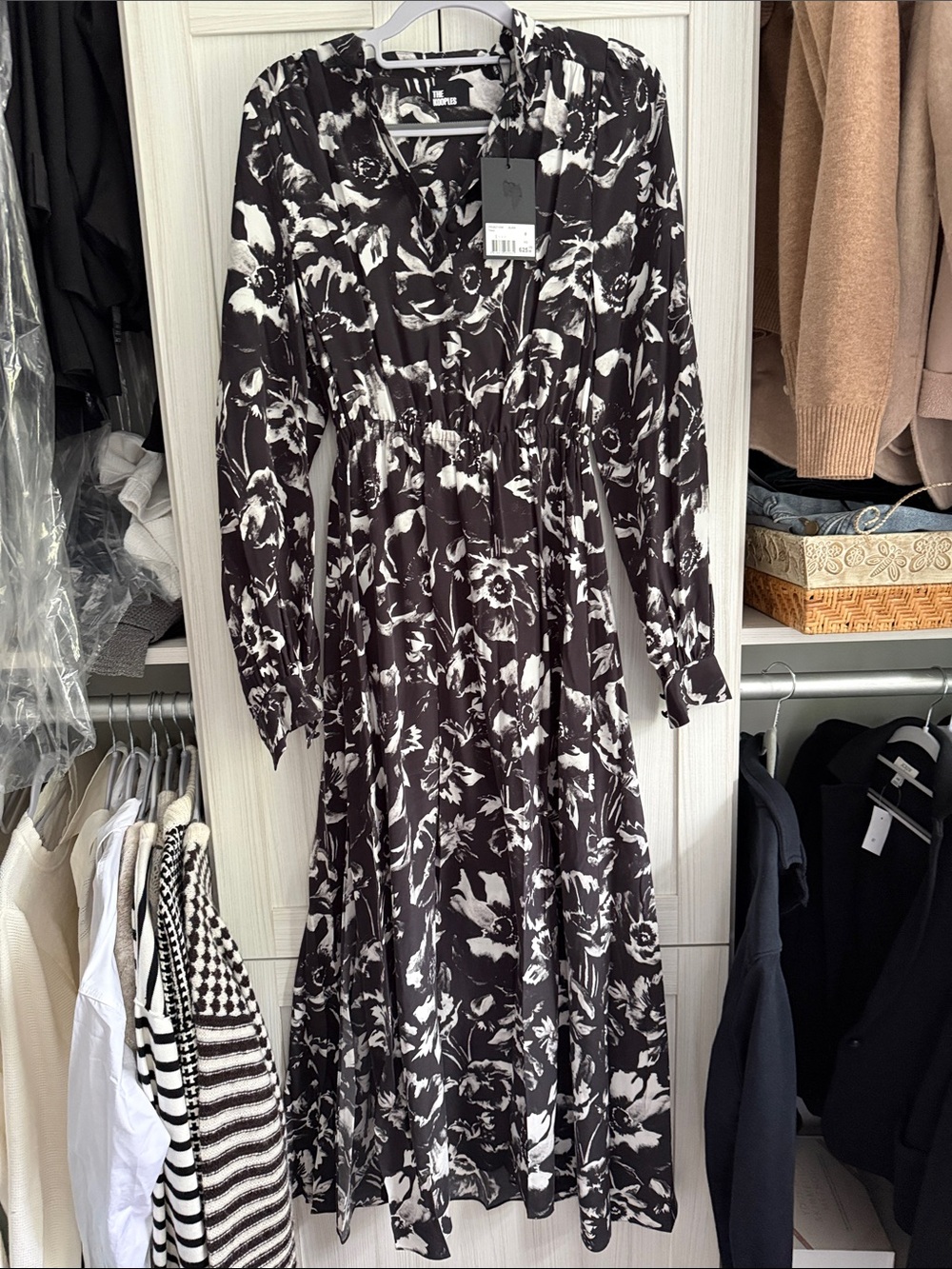 The Kooples Black and White Floral V-Neck Maxi Dress